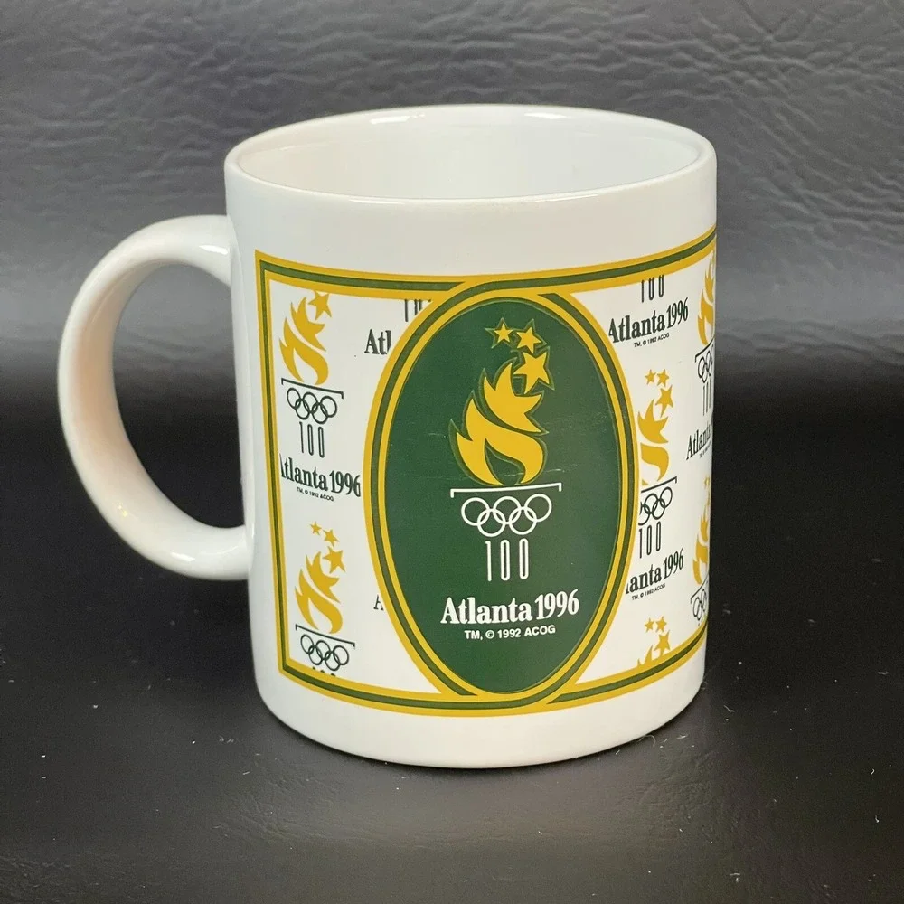 Vtg 1996 Summer Olympics Atlanta Coffee Mug Cup Torch Pat Singer Pair Lot of 2